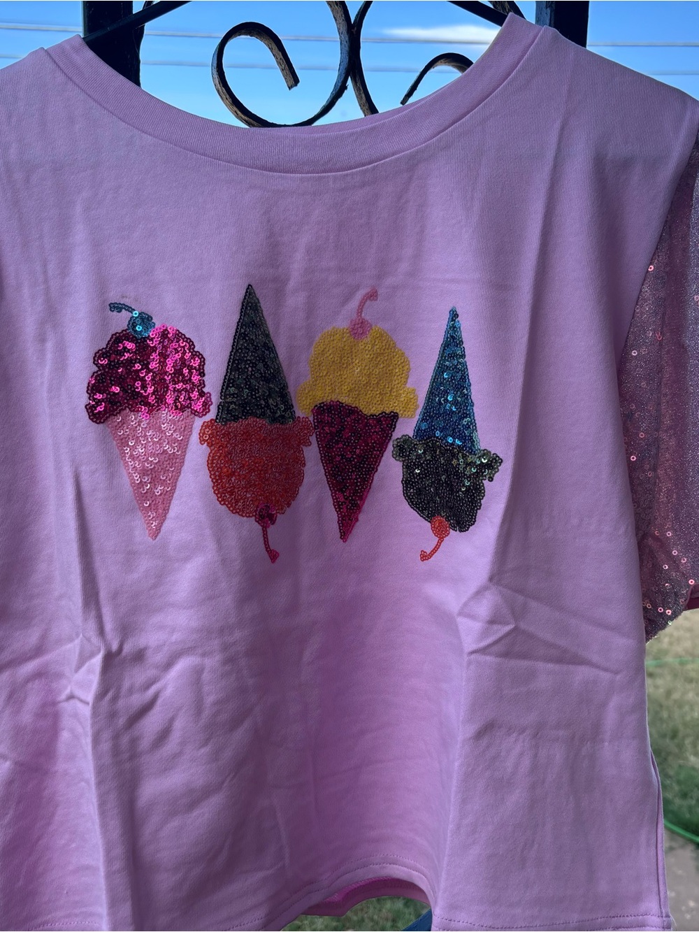 Women’s Pink Sequin Ice Cream Graphic Tee